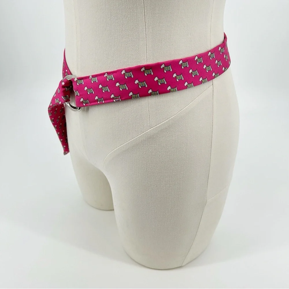 J. Crew Y2K 100% Silk Scottie Dog Novelty Print D Ring Skinny Belt Size Small - Picture 3 of 8